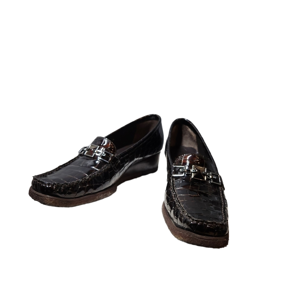 STUART WEITZMAN designer loafer ๐ shoes patented leather croc brown size 8.5 - Picture 15 of 16